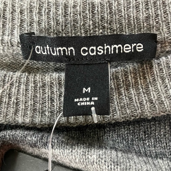 NWT Autumn Cashmere Gray & Black Striped Merino Wool Crew Neck Sweater Medium - Picture 2 of 5